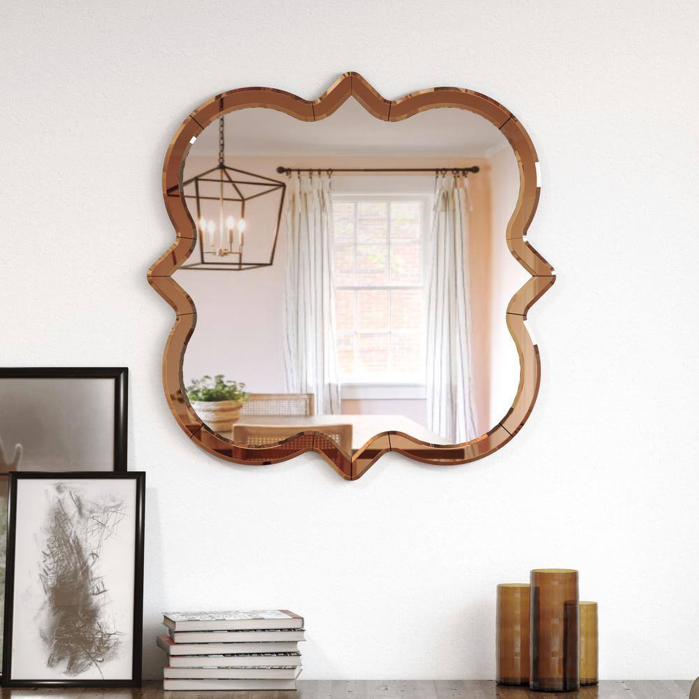24 in. W x 24 in. H Irregular Brown Wood Framed Wall-Mounted Wall Mirror fo