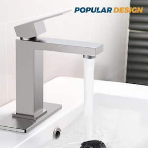 Single Handle Mid-Arc Bathroom Faucet with Pop-Up Drain Included and Spot Resistant in Brushed Nickel