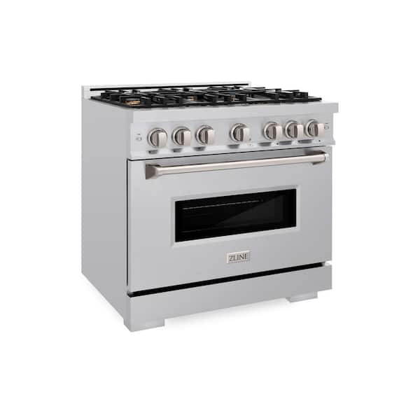 Classic 36 in. 6-Burner Dual Fuel Range with Convection Oven and Brass Burners in Stainless Steel