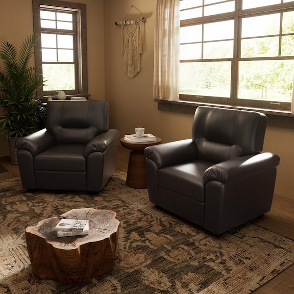 Garrin Modern Couch 2-Pieces Chocolate Brown Faux Leather Living Room Set Sofa Armchair with Pillows Apartment