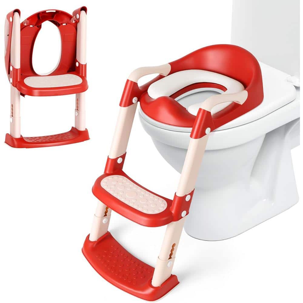Oumilen Toddler Round Front Toilet Seat 23.2 in with Step Stool Foldable Potty  Training Seat in Red White SN320 - The Home Depot