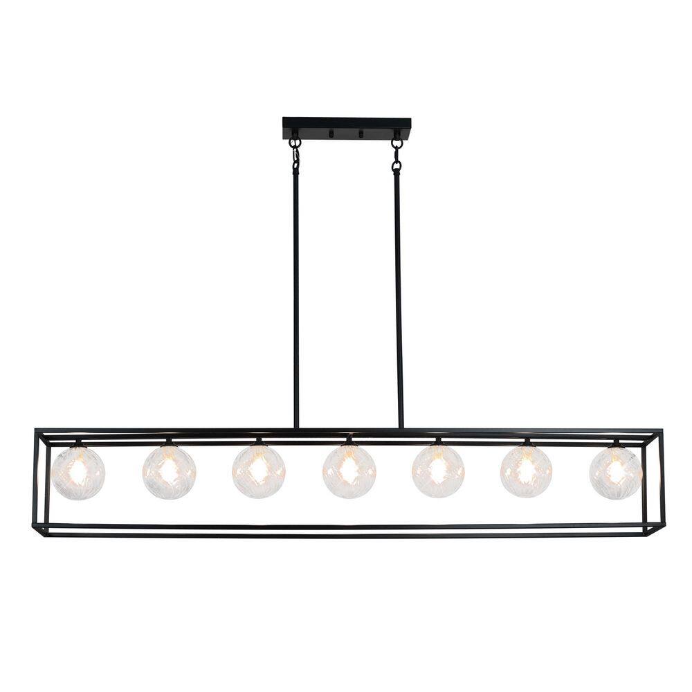 Elegant Series 7-Light Black Chandelier Clear Glass Rectangular Pendant Design for Dining Room with no bulbs included price history on PriceWatchPro