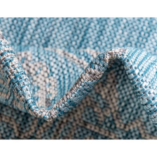 Aqua Blue Antique 2 ft. x 6 ft. Outdoor Runner Rug