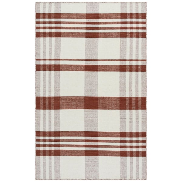 Striped Kilim 5 ft. x 8 ft. Rust/Ivory Modern Plaid Area Rug