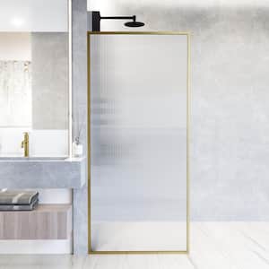 Meridian 34 in. W x 74 in. H Framed Fixed Shower Screen Door in Matte Brushed Gold with 3/8 in. (10mm) Fluted Glass