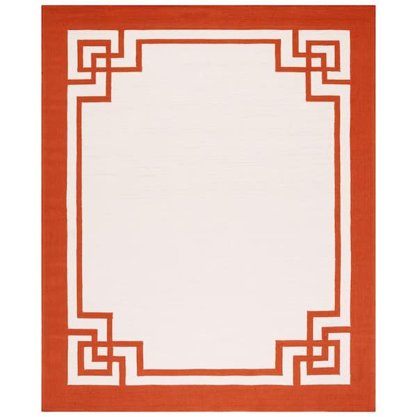 Four Seasons 8 ft. x 10 ft. Off White/Sangria Geometric Border Area Rug