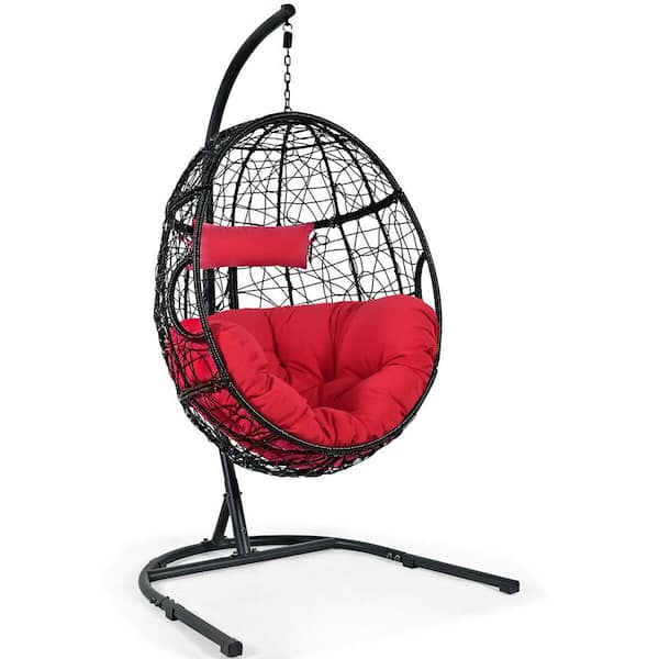 Costway 3.5 ft. Free Standing Hammock Chair with Stand with Cushion Red
