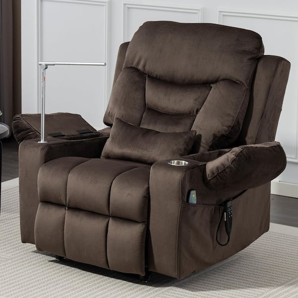 Brown 28" Extra Wide 3-Motor Velvet Zero Gravity Power Lift Recliner with Storage, Reading Light, Massage&Heating