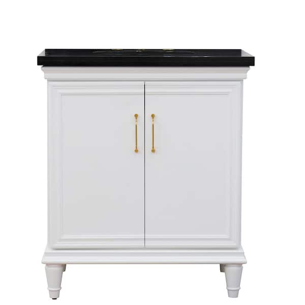 Bellaterra Home 31 in. W x 22 in. D Single Bath Vanity in White with Granite Vanity Top in Black Galaxy with White Oval Basin