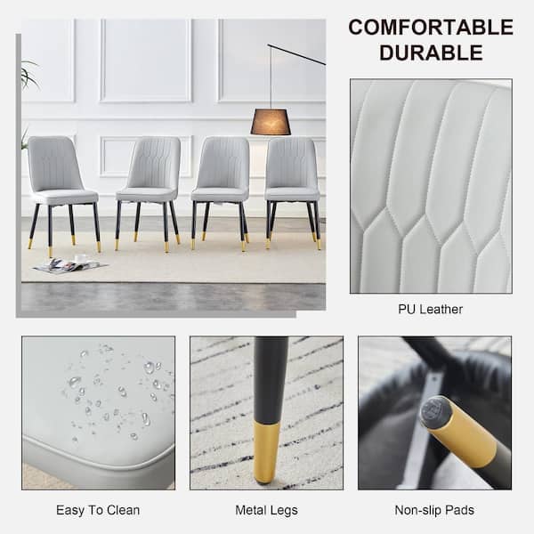 Polibi Light Gray PU Faux Leather High Back Upholstered Side Chair