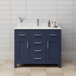 Beckett 42 in. W x 22 in. D x 35 in. H Single Sink Bathroom Vanity in Dark Blue with Carrara Cultured Marble Top