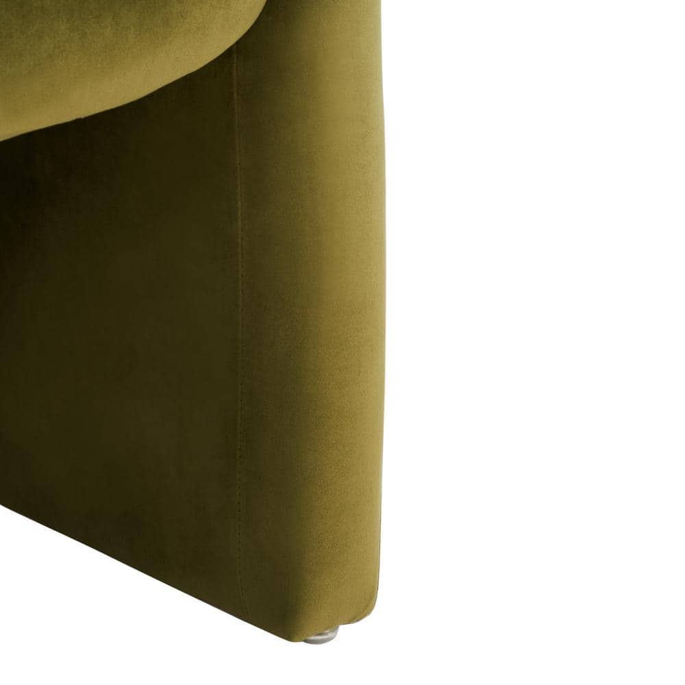 Olive Green Velvet Modern Accent Chair with Wood Frame