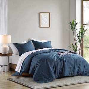 Camden 2-Piece Navy Twin/Twin XL Chambray Print Solid Comforter Set