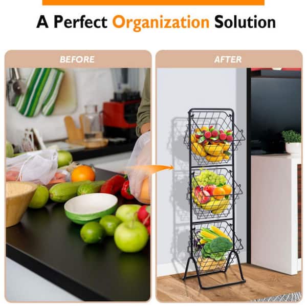 Wooden Two Tier Vegetables and Fruit Storage Rack Free Standing Countertop  Worktop Food Bowl Tray Basket for Kitchen Counter Top 