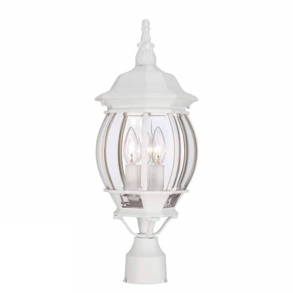 Hampton Bay 20.7 in. White 3-Light Outdoor Post Lamp with Clear Beveled Glass Shade