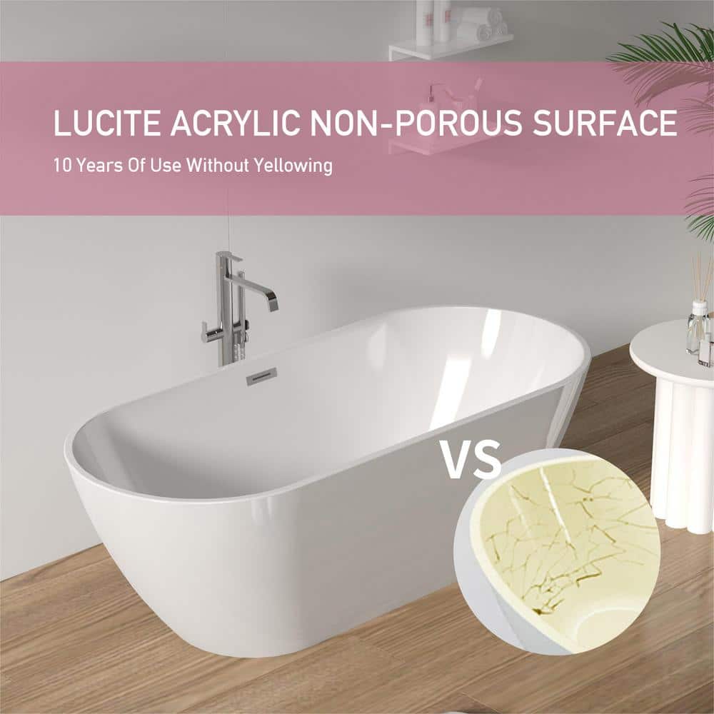 55'' Gloss White Acrylic Freestanding Soaking Bathtub