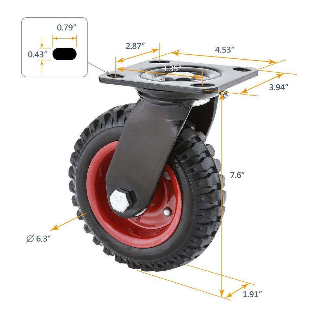 POWERTEC 6 Inch Heavy Duty Swivel Plate Caster with Rubber Knobby Tread