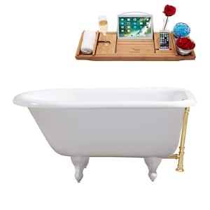 48 in. Cast Iron Clawfoot Non-Whirlpool Bathtub in Glossy White with Polished Gold Drain And Glossy White Clawfeet