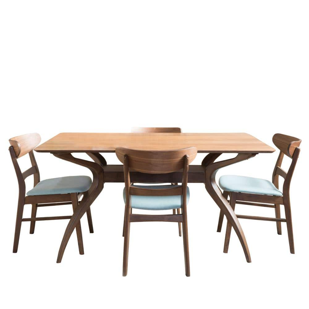 Noble House Idalia 5-Piece Mint and Natural Walnut Dining Set 11380 ...