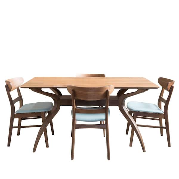 Noble House Idalia 5-Piece Mint and Natural Walnut Dining Set
