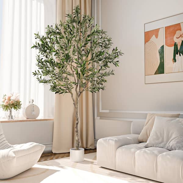 Olivivi New Year Trees 8 ft. Artificial Olive Tree 96 in. Fake Plants w/ Black Pot Indoor Outdoor Bedroom Living Room Office Dec