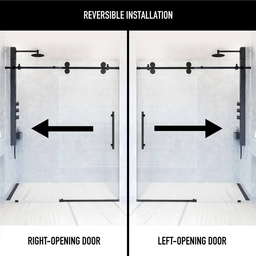 Elan Matte Black Frameless Sliding Shower Door with Clear Glass