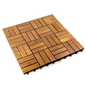 12 in. x 12 in. Acacia Wood Interlocking Flooring Deck Tile Checker Pattern in Brown 12-Slats (20-Pack)