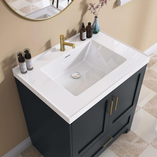 30 in. W x 22 in. D Solid Surface White Rectangular Single Sink Bathroom Vanity Top with 1 Pre-Drilled Faucet Hole