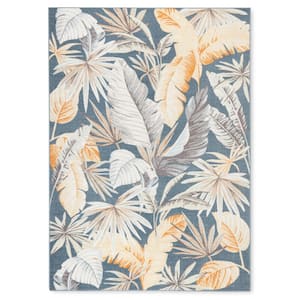 Abaco Tropical Foliage Dark Blue 8 ft. x 10 ft. Indoor/Outdoor Area Rug