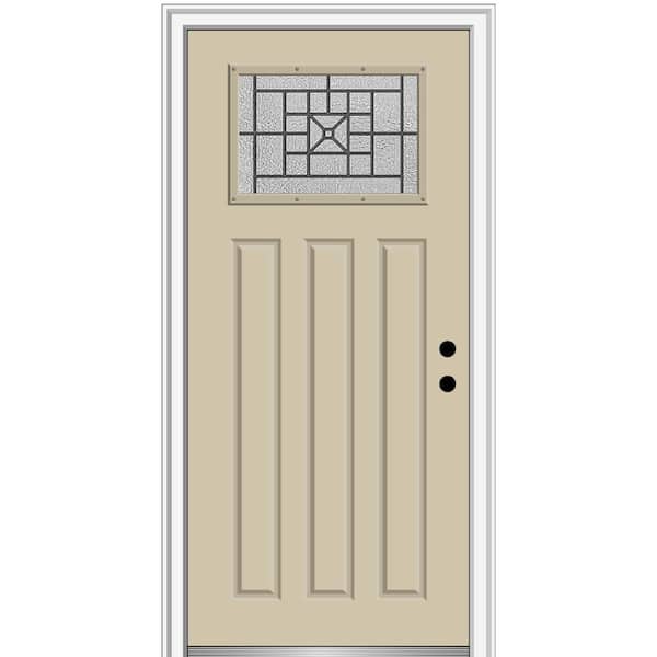 MMI Door 36 in. x 80 in. Courtyard Left-Hand 1-Lite Decorative Craftsman 3-Panel Painted Fiberglass Smooth Prehung Front Door