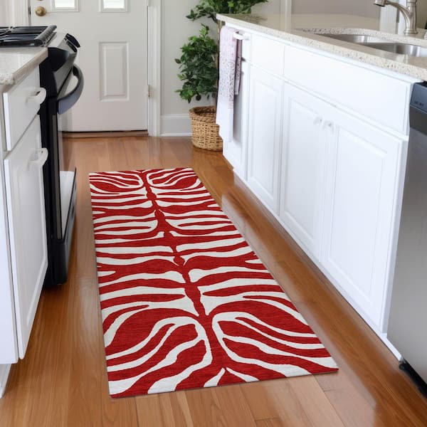 Mayfield Premium Machine Washable Abstract AMF1042 Red 2 ft. 3 in. x 7 ft. 6 in. Runner Rug