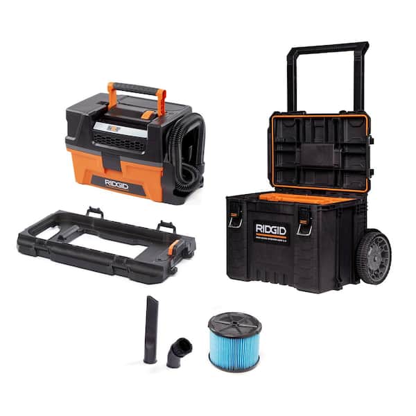 RIDGID 3 Gal. 5.0 Peak HP NXT Shop Vacuum Wet Dry Vac with Filter, Hose, Accessories, Pro Gear Attachment and Rolling Tool Cart