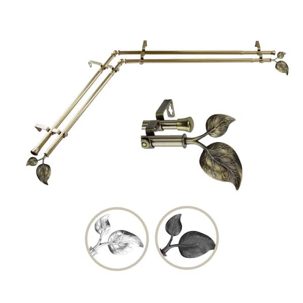 Rod Desyne 13/16" Dia Adjustable 28" to 48" Double Corner Window Curtain Rod in Antique Brass with Ivy Finials