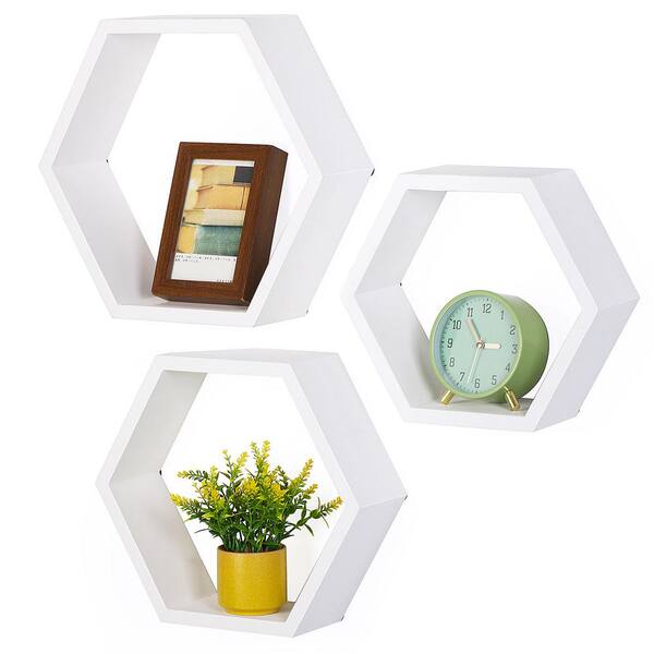 Oumilen Wall Mounted Hexagon Floating Shelves, MDF Wooden Wall Hanging