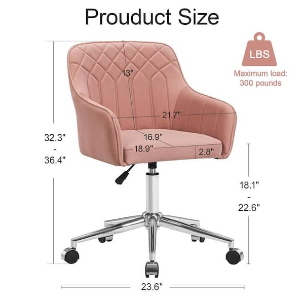 Velvet Office Chair, Adjustable Swivel Desk Chair with Armrests for Home Office or Vanity, 32.3 in. Pink Task Chair