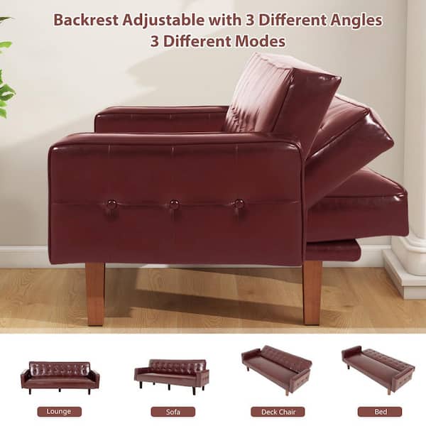 WONDER COMFORT Mid-Century Modern 74 in. Red Brown Faux Leather