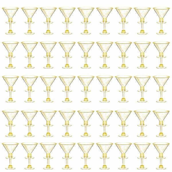 5 oz. Gold Glitter Disposable Plastic Cocktail Stemmed Martini Dessert Appetizer Cup (100-Count)