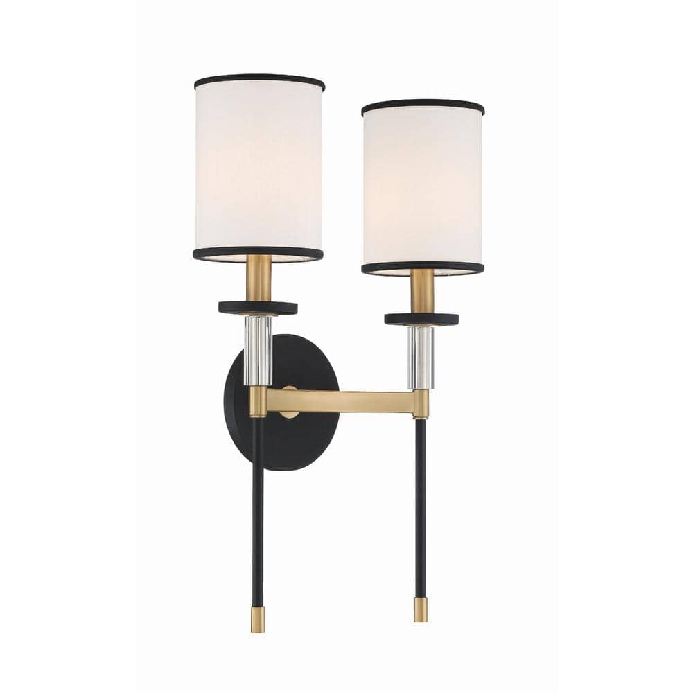 Black and Gold Steel Wall Sconce with White Shades
