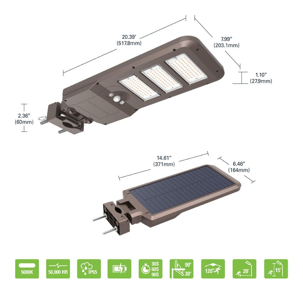 Bronze 3000-Lumen Solar LED Flood Light with Motion Sensor