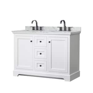Avery 48 in. W x 22 in. D x 35 in. H Double Bath Vanity in White with White Carrara Marble Top