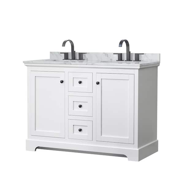 Wyndham Collection Avery 48 in. W x 22 in. D x 35 in. H Double Bath Vanity in White with White Carrara Marble Top