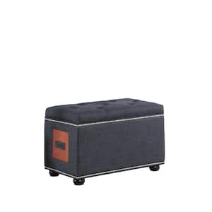 19 in. Dark gray Melo Tufted Nailhead Trim Storage Ottoman Bench with Charging Station