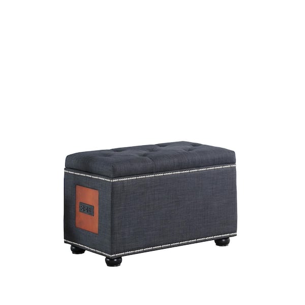 ORE International 19 in. Dark gray Melo Tufted Nailhead Trim Storage Ottoman Bench with Charging Station