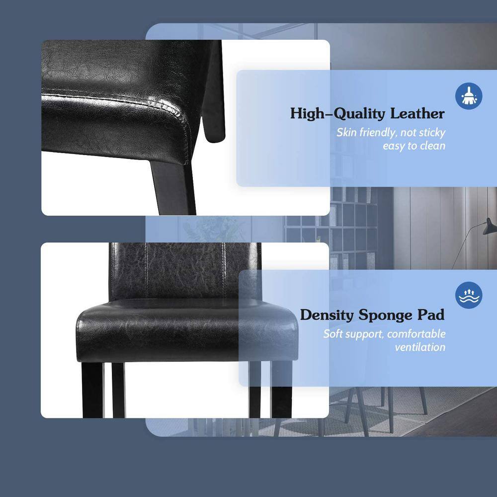 Black Faux Leather Armless Side Chairs with Wood Legs, Set of 4