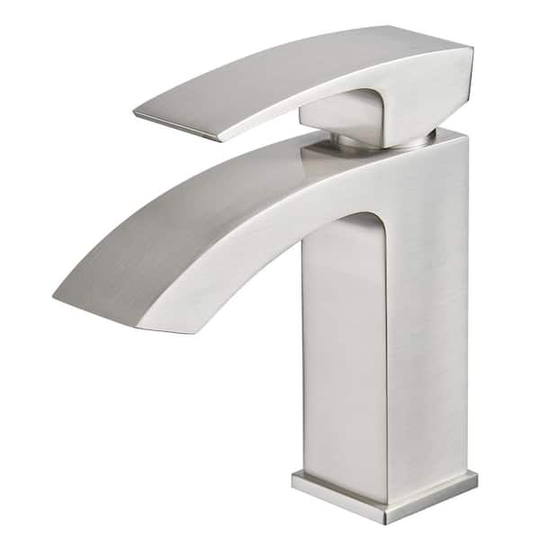 Waterfall Single Handle Bathroom Faucet, Balck Single Hole Bathroom Sink Faucet in Brushed Nickel