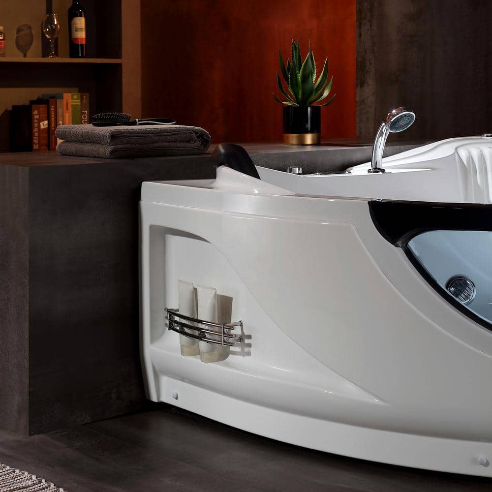 Modern White Acrylic Corner Whirlpool Bathtub with Faucet