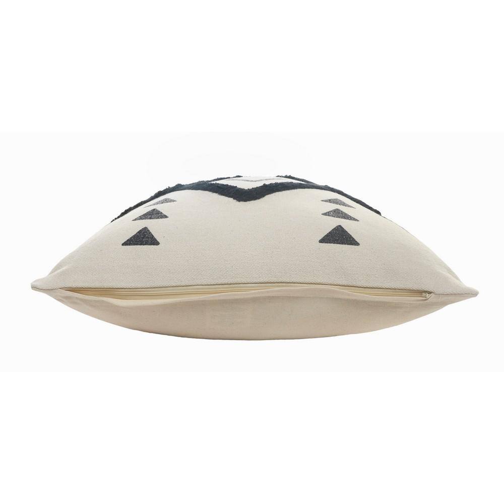 20" Black and Off-White Cotton Geometric Tufted Throw Pillow
