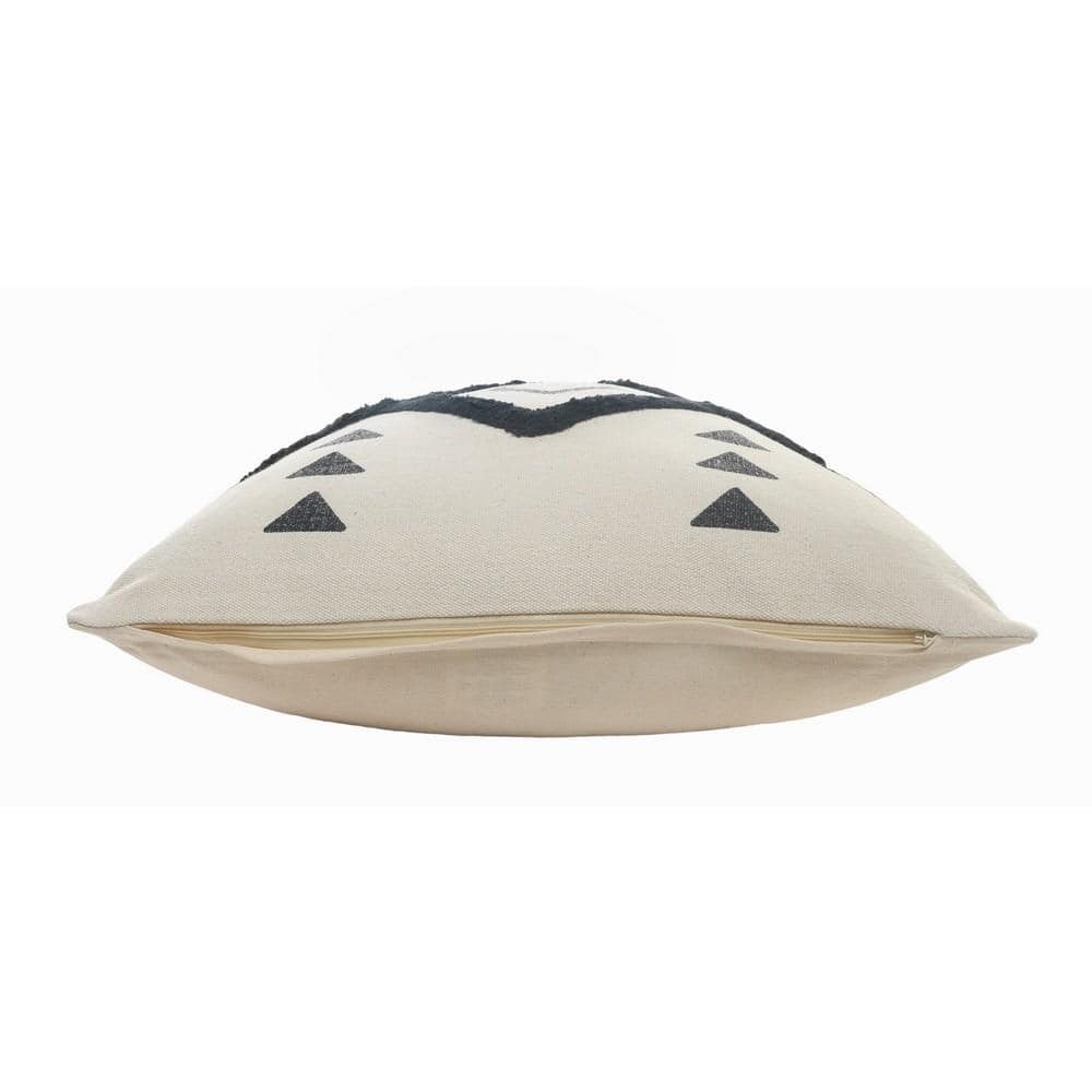 20" Black and Off-White Cotton Geometric Tufted Throw Pillow