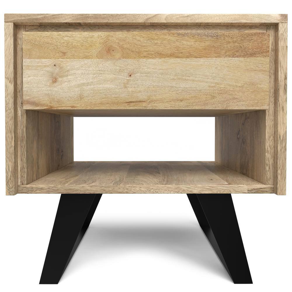 Natural Mango Wood and Metal End Table with Storage