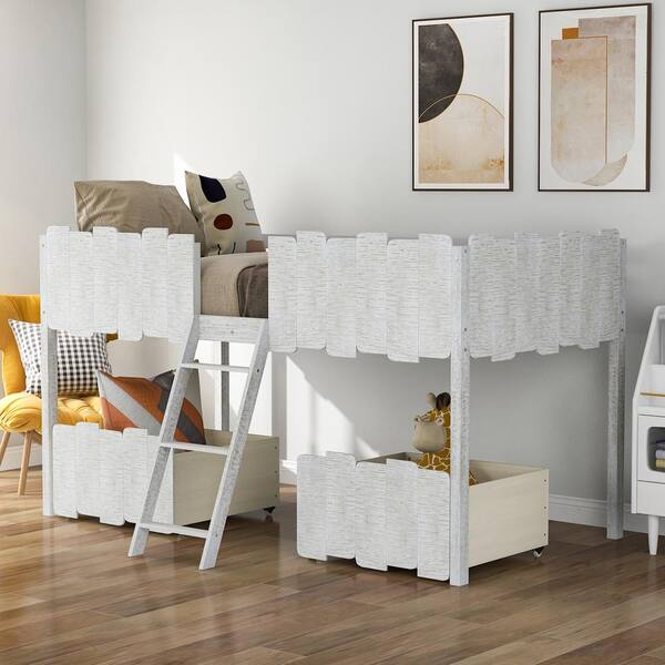 URTR White Kids Loft Beds, Low Loft Bed 